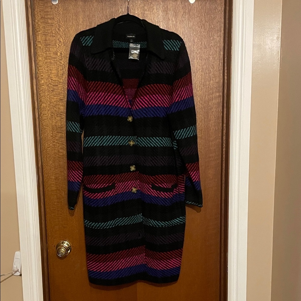 Torrid Black Cardigan with Multicolor Stripes